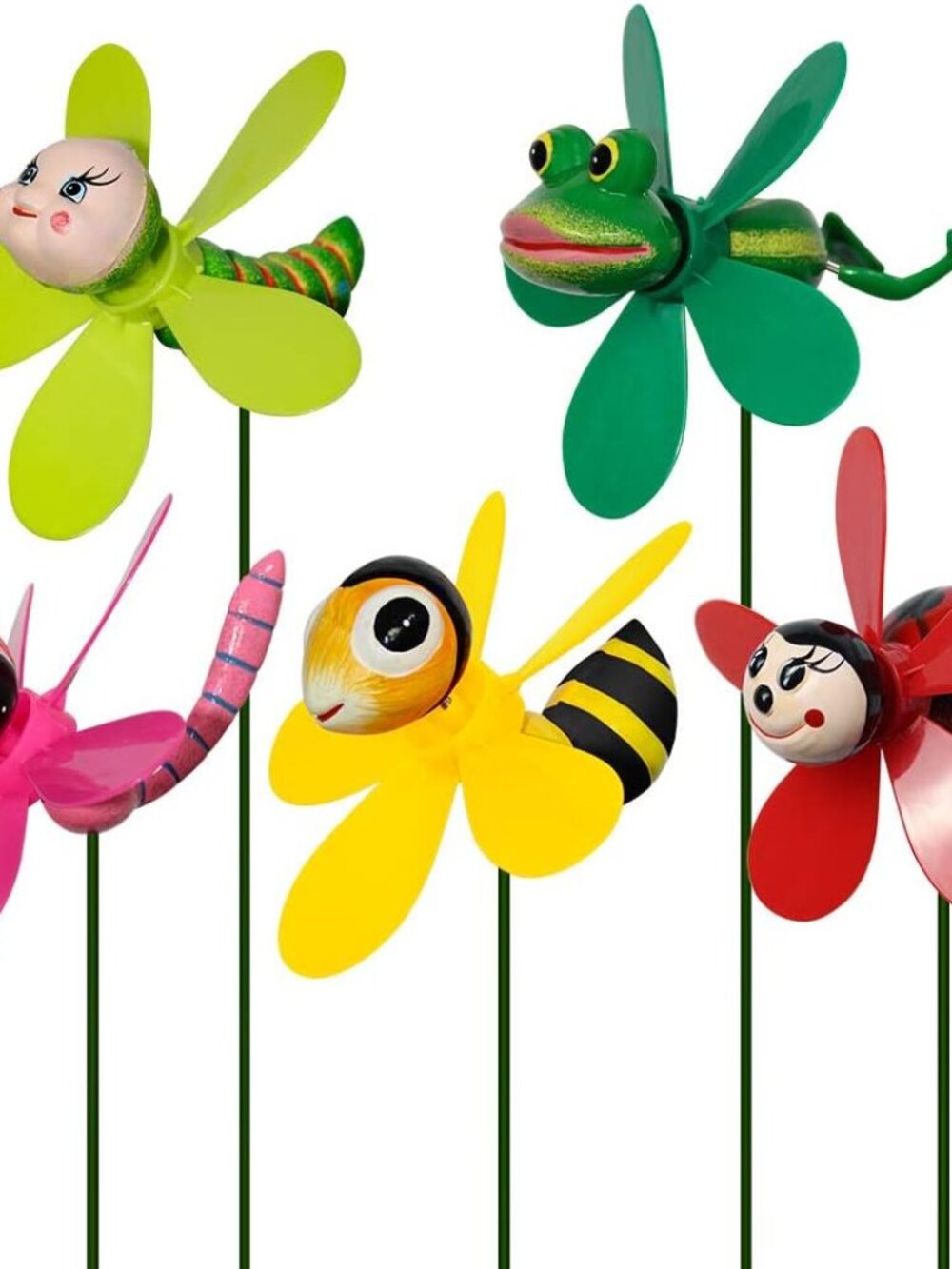 5-Pack 3D Insect Wind Spinners for Yard and Garden - Colorful Spring-Loaded Pinw